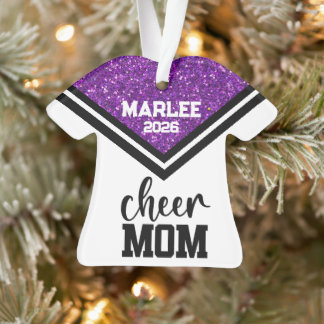 Personalized Purple & Black Cheer Mom Ornament 