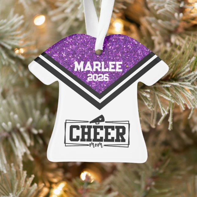 Personalized Purple & Black Cheer Mom Ornament  (Tree)