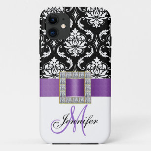 Personalized Purple Black Damask iPhone 5 Case