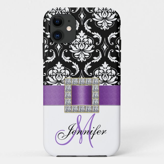 Personalized Purple Black Damask iPhone 5 Case (Back)