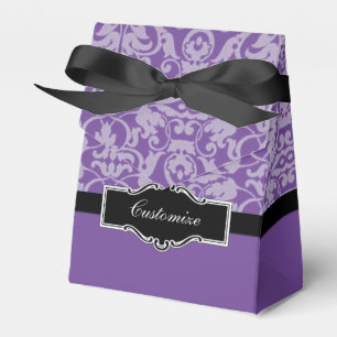 Personalized Purple & Black Damask Tent Favour Box