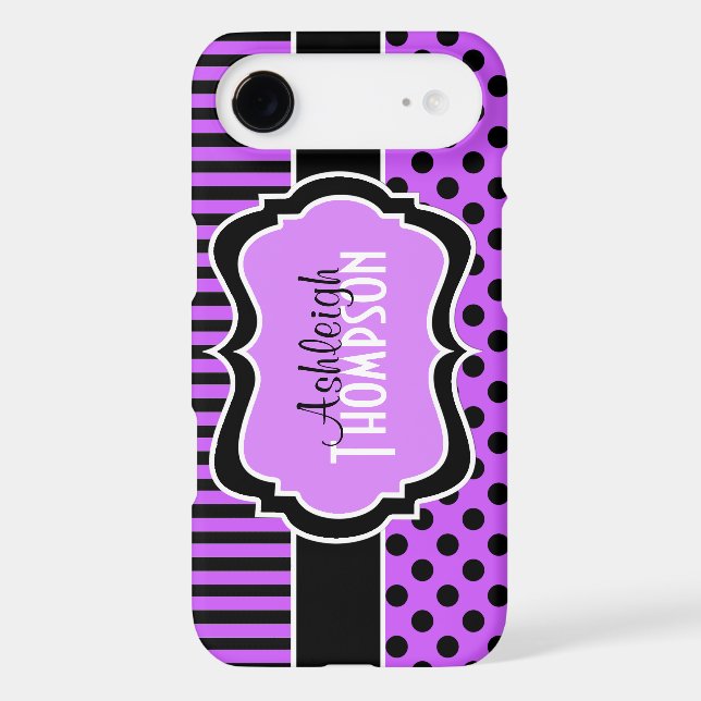 Personalized Purple, Black Striped Polka Dots Case-Mate iPhone Case (Back)