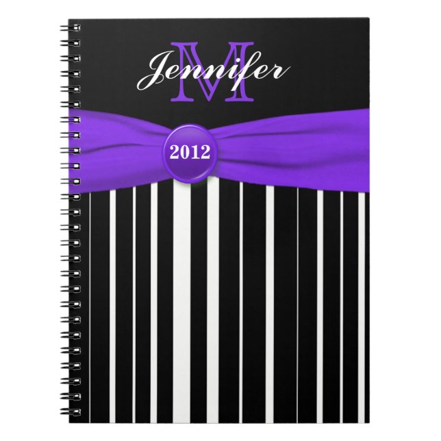Personalized Purple Black White Striped Notebook (Front)