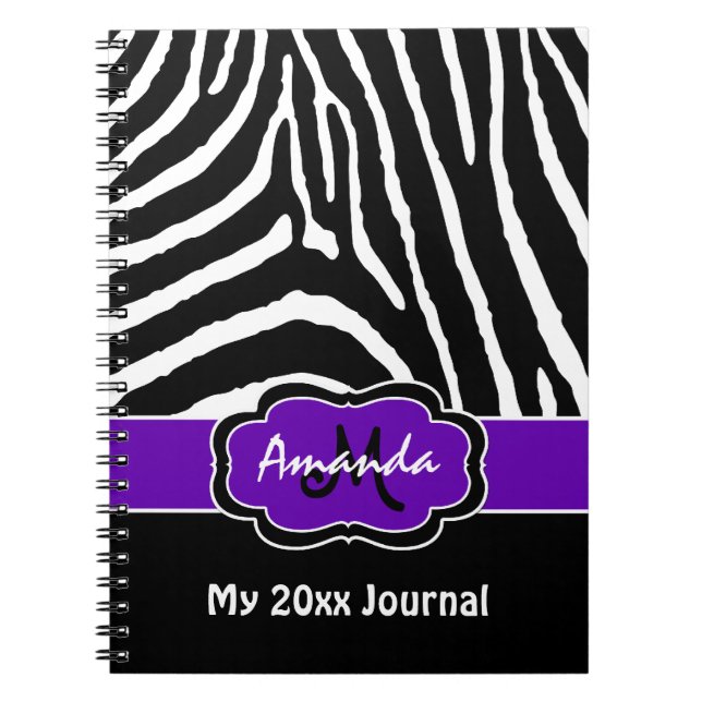 Personalized Purple Black White Zebra Journal (Front)