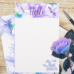 Personalized Purple & Blue Dragonfly Stationery