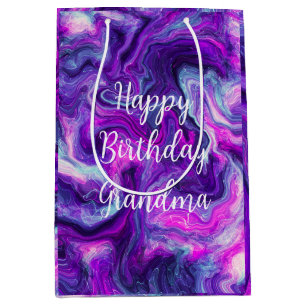 Personalized Purple, Blue, Pink Marble Birthday Medium Gift Bag