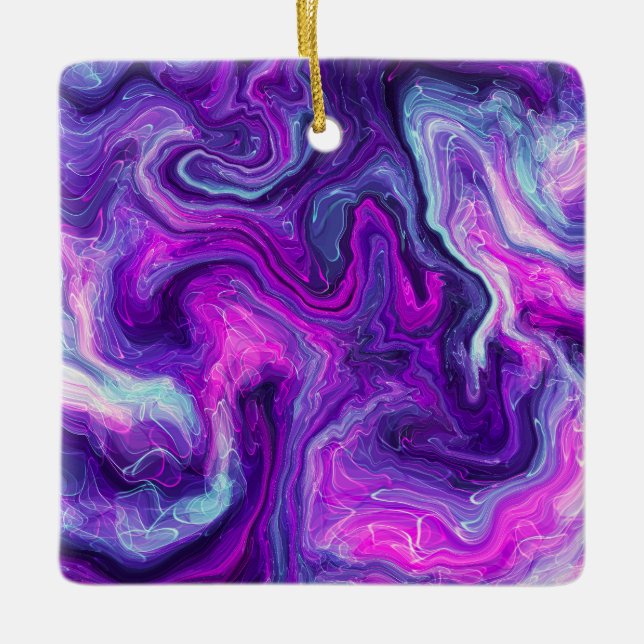 Personalized Purple, Blue, Pink Marble Fluid Art Ceramic Ornament (Front)