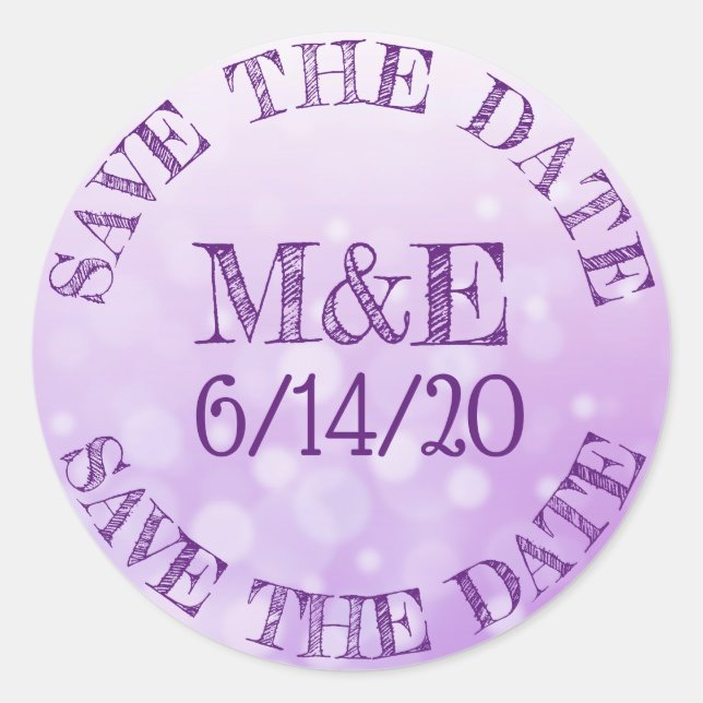 Personalized Purple Bokeh Wedding Stickers (Front)