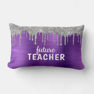 Personalized Purple Brushed Metal Teacher Lumbar Pillow