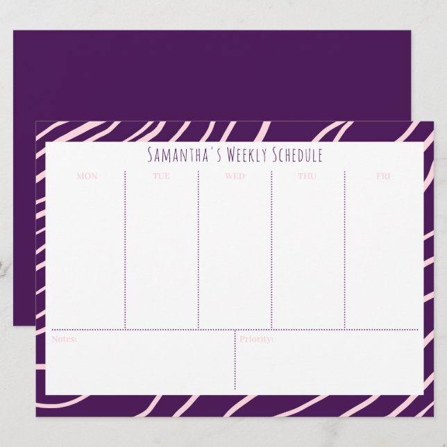 Personalized Purple Budget Weekly Schedule (Front/Back)