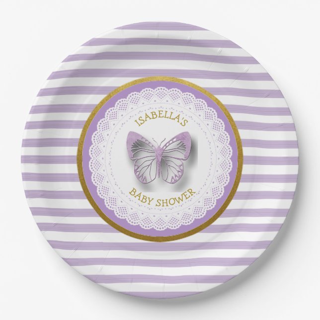 Personalized Purple Butterfly Baby Shower Plates (Front)