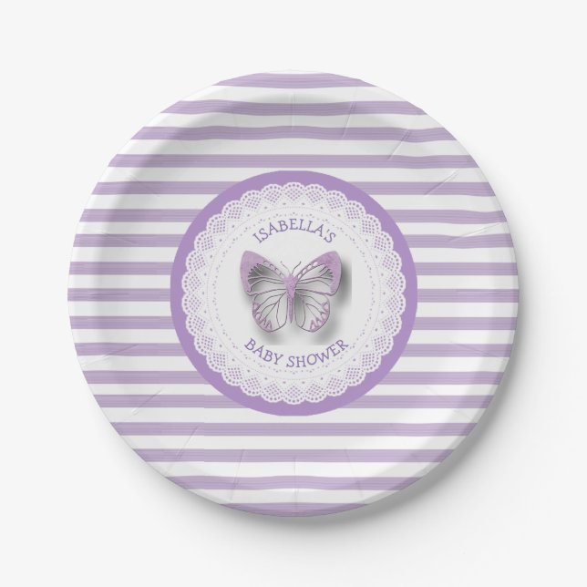 Personalized Purple Butterfly Baby Shower Plates (Front)
