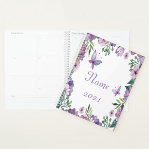 Personalized Purple butterfly floral frame Planner