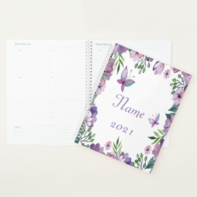 Personalized Purple butterfly floral frame Planner (Display)