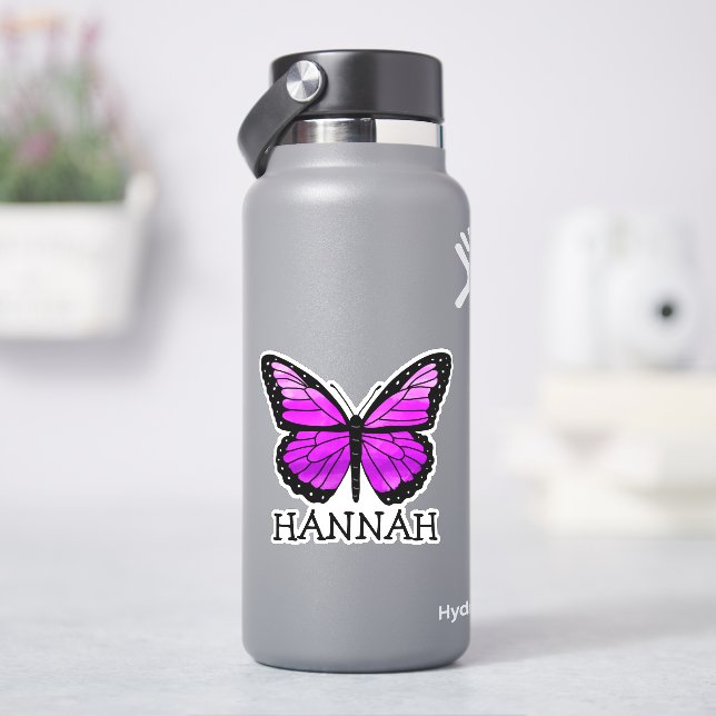Personalized Purple Butterfly Girl's Name  Sticker (HydroFlask)