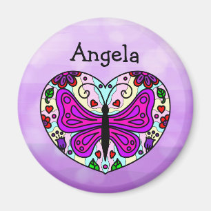 Personalized Purple Butterfly Heart Mandala Magnet