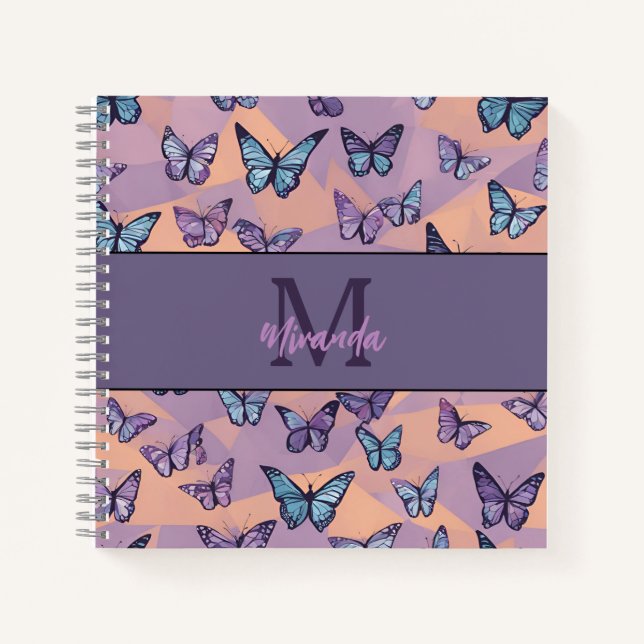 Personalized Purple Butterfly Monogram Sketchbook Notebook (Front)