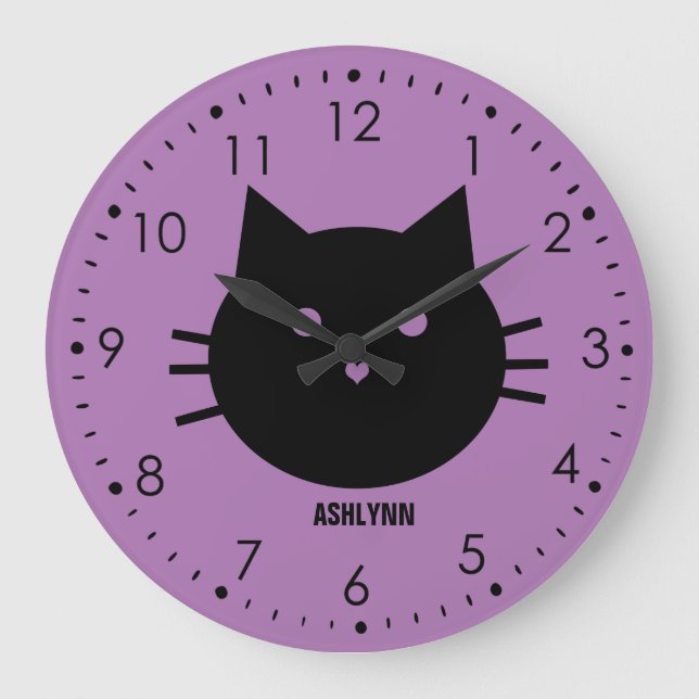 Personalized Purple Cat Large Clock (Front)