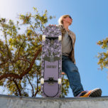 Personalized Purple, Charcoal Grey Cartoon Bat Skateboard<br><div class="desc">Add a name or other text to create your own personalized skateboard. This board features a cute cartoon illustration of a bat against a smoky purple coloured background all accented by a fun bats and polka dots pattern.</div>