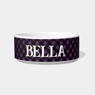 Personalized Purple Check Dog Bowl 