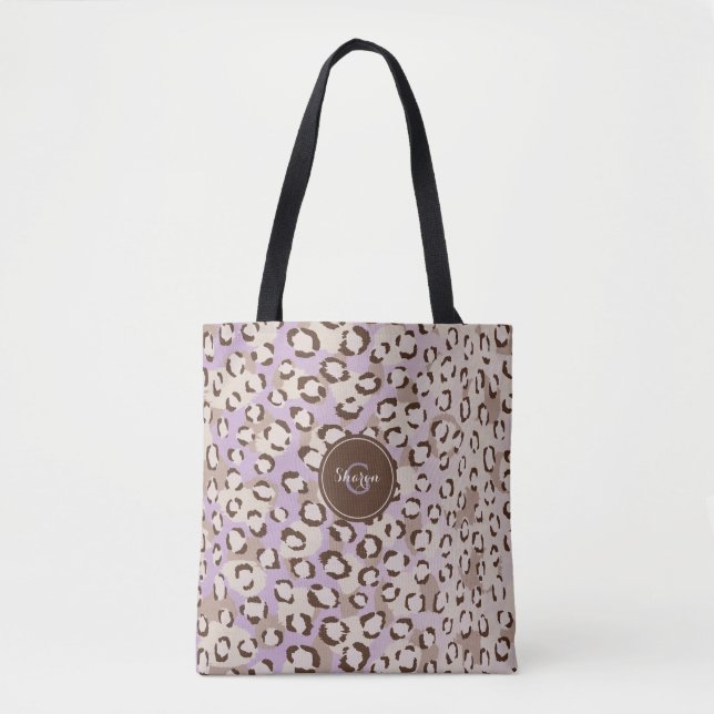 Personalized Purple Cheetah Print Animal Pattern Tote Bag (Front)