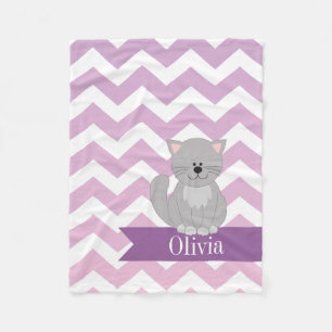 Personalized Purple Chevron Cat Fleece Blanket