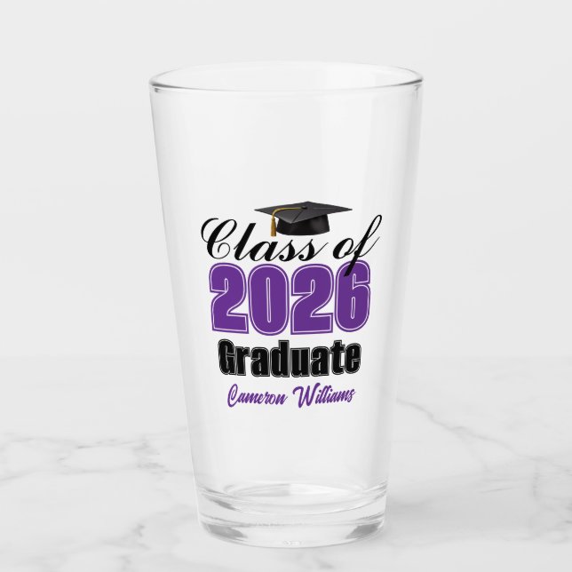 Personalized Purple Class of 2026 Graduation Party Glass (Front)