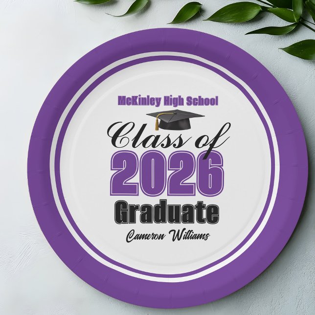 Personalized Purple Class of 2026 Graduation Party Paper Plate (Creator Uploaded)