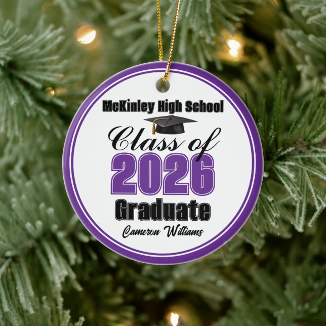 Personalized Purple Class of 2026 Graduation Photo Ceramic Ornament (Tree)