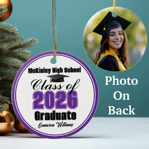 Personalized Purple Class of 2026 Graduation Photo Ceramic Ornament