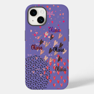 Personalized Purple Colourful Hearts iPhone 14 Cas Case