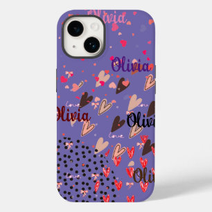 Personalized Purple Colourful Hearts iPhone 14 Cas Case-Mate iPhone 14 Case