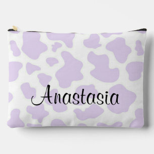 Personalized Purple Cow Print Accessory Pouch
