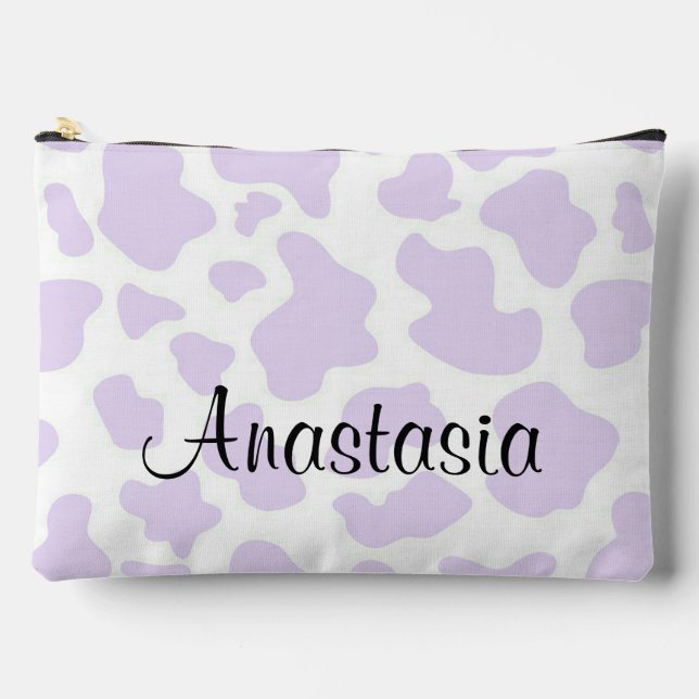 Personalized Purple Cow Print Accessory Pouch (Front)