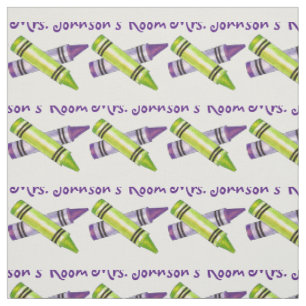 Personalized Purple Crayons School Art Teacher Fabric