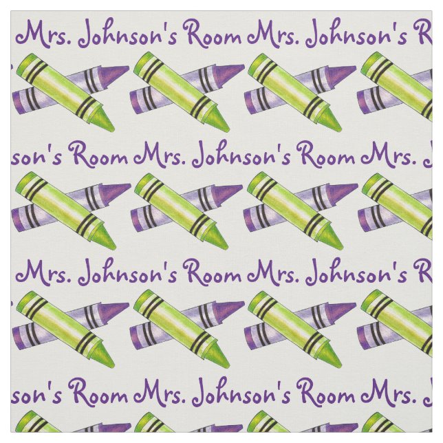 Personalized Purple Crayons School Art Teacher Fabric (Swatch)
