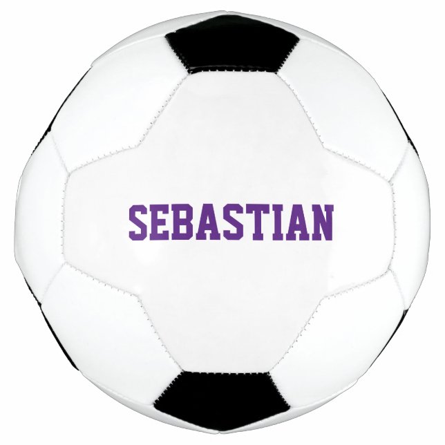 Personalized purple custom name sports team number soccer ball (Front)
