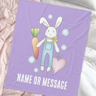 Personalized Purple Cute Stuffed Animal Bunny Fleece Blanket