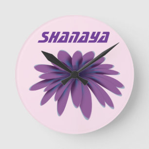 Personalized Purple Daisy Flower Illustration  Round Clock