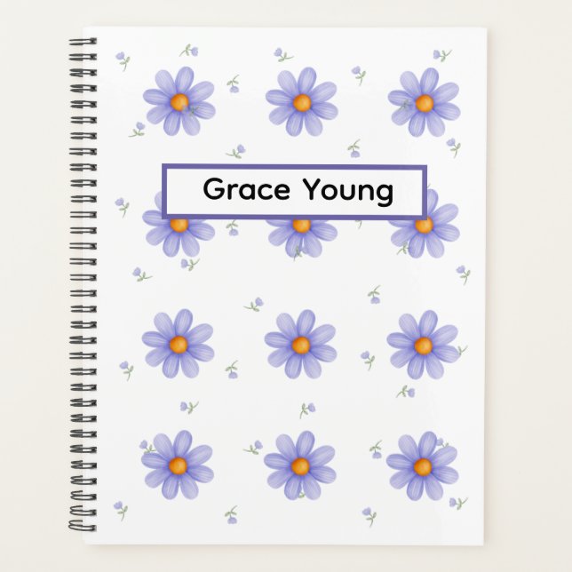 Personalized Purple Daisy Notebook Custom Name Planner (Front)
