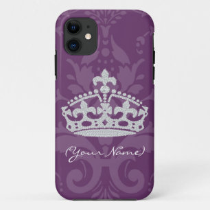Personalized Purple Damask Diamond Princess Crown iPhone 11 Case