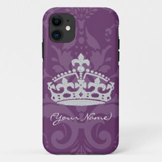 Personalized Purple Damask Diamond Princess Crown iPhone 11 Case