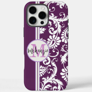 Personalized Purple Damask Pattern iPhone 16 Pro Max Case