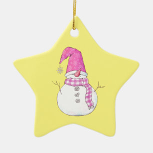 Personalized Purple Decorated Snowman Name Star Ceramic Ornament