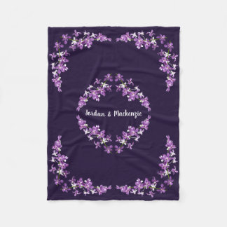 Personalized Purple Dendrobium Orchids Motif Fleece Blanket