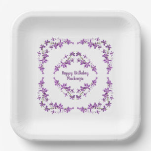 Personalized Purple Dendrobium Orchids Motif Paper Plate