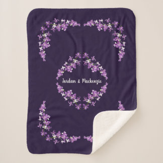 Personalized Purple Dendrobium Orchids Motif Sherpa Blanket