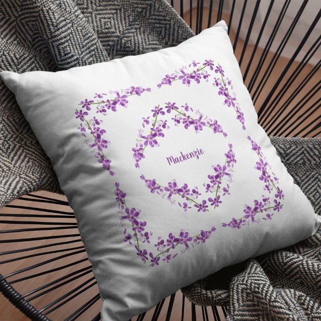 Personalized Purple Dendrobium Orchids Motif Throw Pillow (Creator Uploaded)