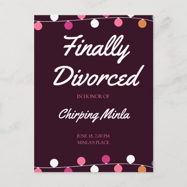 Personalized Purple Divorce Invitation Party Card (Front)