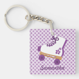 Personalized Purple Dots Roller Skate Keychain